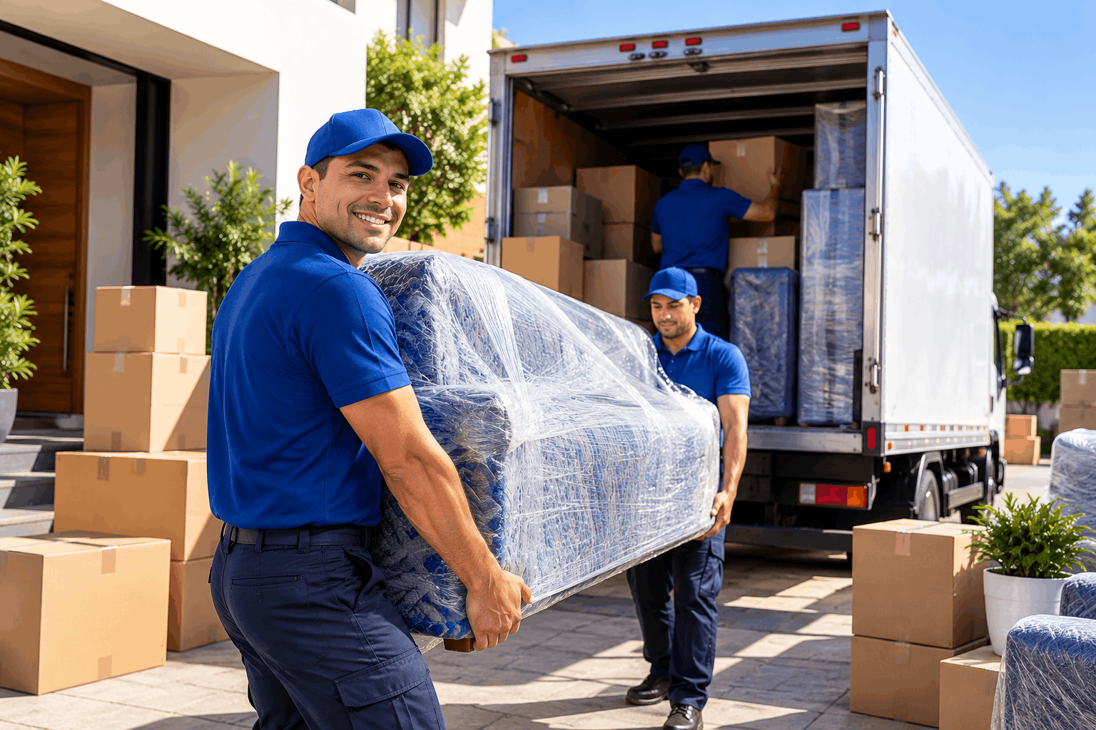 Personal profesional realizando una mudanza segura de muebles y pertenencias